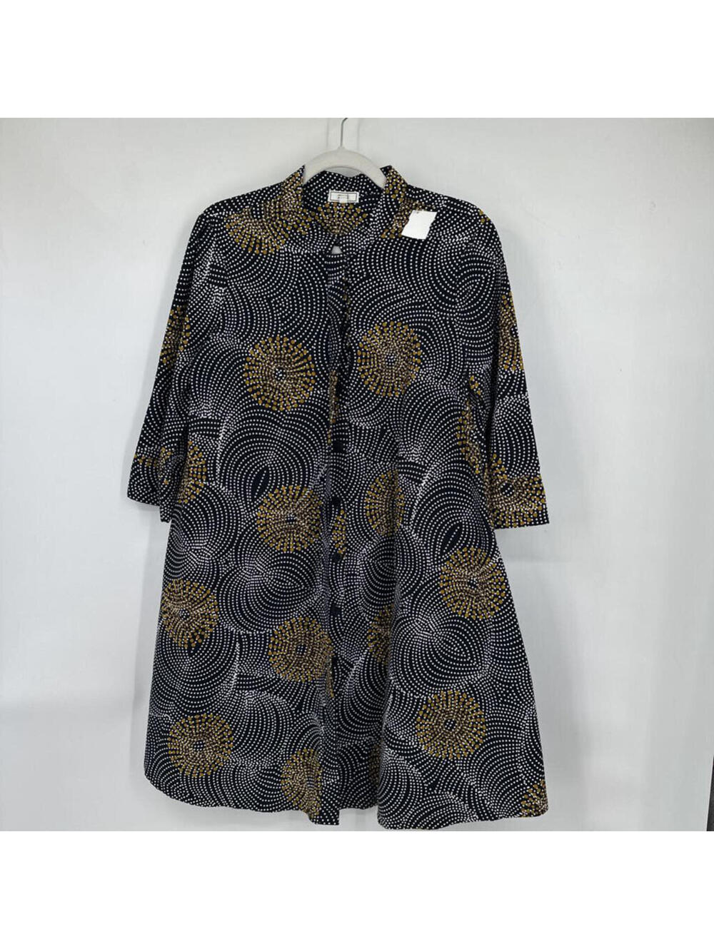 Women's Zuri Kenya African Wax Print Cotton Black White Gold Dress Small